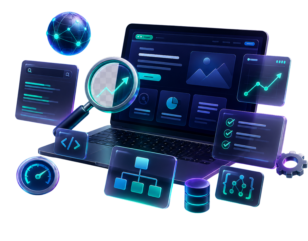 تصميم موقع متوافق مع SEO ولوحات تحليل وفهرسة